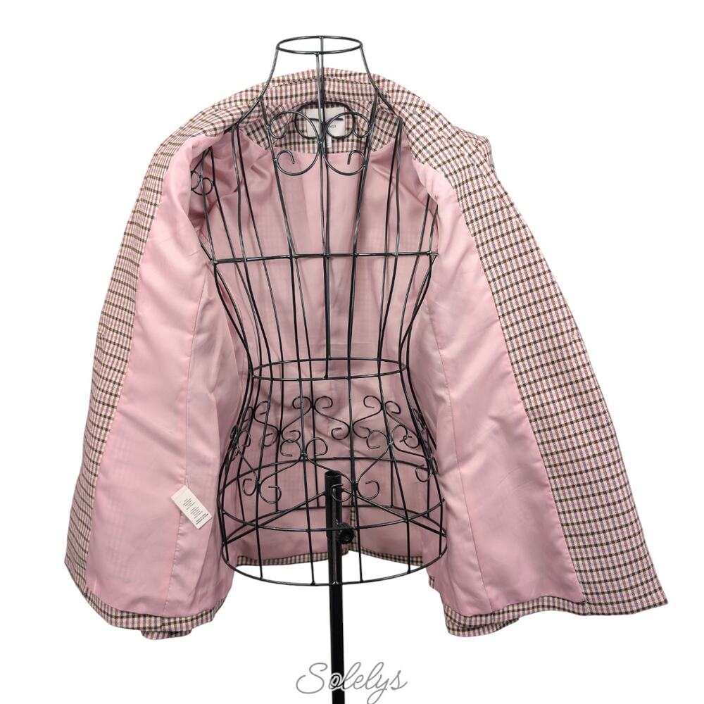 Cinq à Sept Estelle Check Plaid Pink Embroidered Metallic Single Button Blazer 0 - Picture 12 of 13
